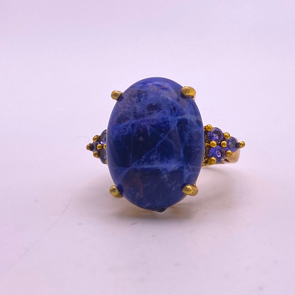 Sodalite and Sapphire Ring; GbD; Size 7